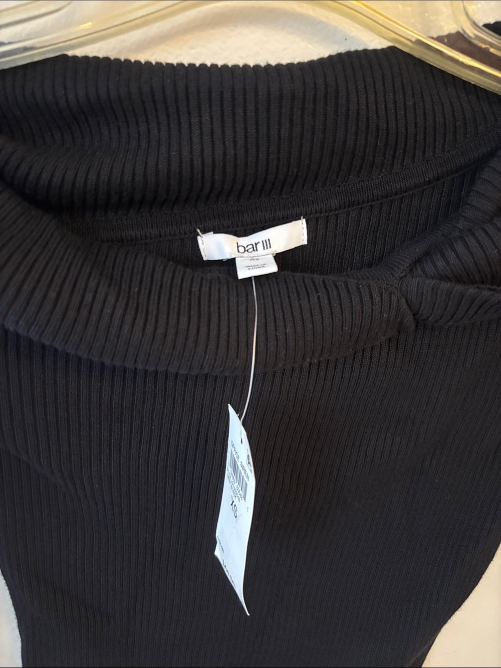Bar III Black Off-Shoulder Ribbed Long Sleeve Top - Picture 2 of 5